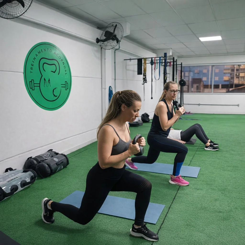 Alunas treinando avanço com kettlebell na MC Treinamento Funcional